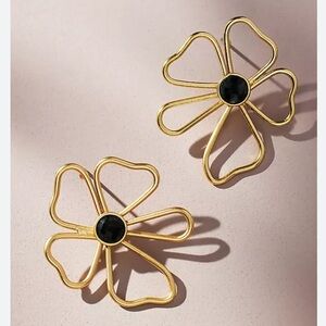 New Anthropologie Abstract Floral Earrings Gold